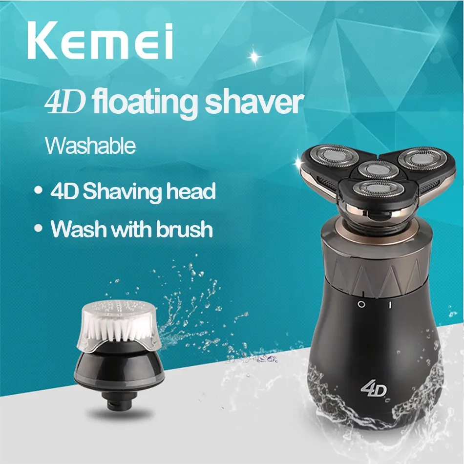 Kemei KM-8863 2 in 1 Washable Rechargeable Electric Shaver 4d Floating Rotary Shaver 4 Electric Shaver Head For Men Face Care